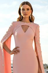 Crystal Cape Sleeve Maxi Dress